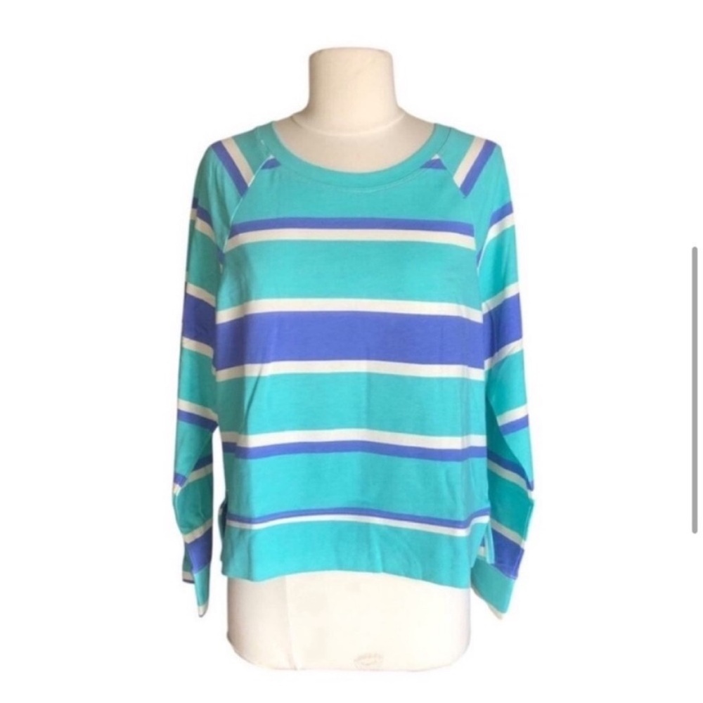 Wildfox NEW Lounge Set Sweatshirt Shorts Blue White Periwinkle Stripe Womens M - Picture 4 of 11